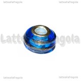 Perla in Lampwork Blu righe Oro Metallizzato 14x10mm