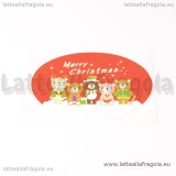 Adesivo Orsetti Merry Christmas sfondo rosso 32x23mm