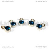 5 Charm argentati punto luce strass blu pavone 8x5mm