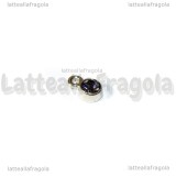 5 Charm argentati punto luce strass ametista 8x5mm