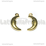 Ciondolo Luna 3D in Acciaio Inox placcato Oro 18K 16x8x4mm