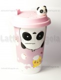 Tazza in ceramica fantasia Panda con tappo in silicone 13x9x6cm