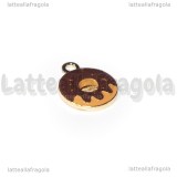 Ciondolo Donut in metallo dorato smaltato cioccolato 18.5x14.5mm