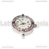 Quadrante orologio tondo argentato con strass rosa 29x25mm