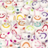 50 Perle a Gettone Smile in acrilico colori misti con foro passante 7x3.5mm