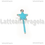 Charm Bacchetta Magica in rame dorato smaltato azzurro 20x8mm