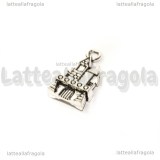 Charm Castello double-face in metallo argento antico 21x11mm